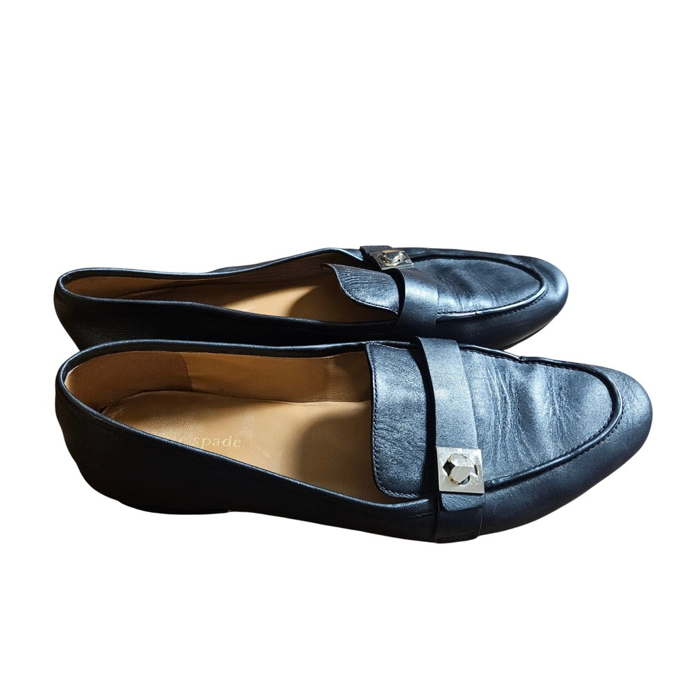 Kate Spade Catroux Calf Leather Loafers 10.5 B Spade Hardware Logo Old‎ Money